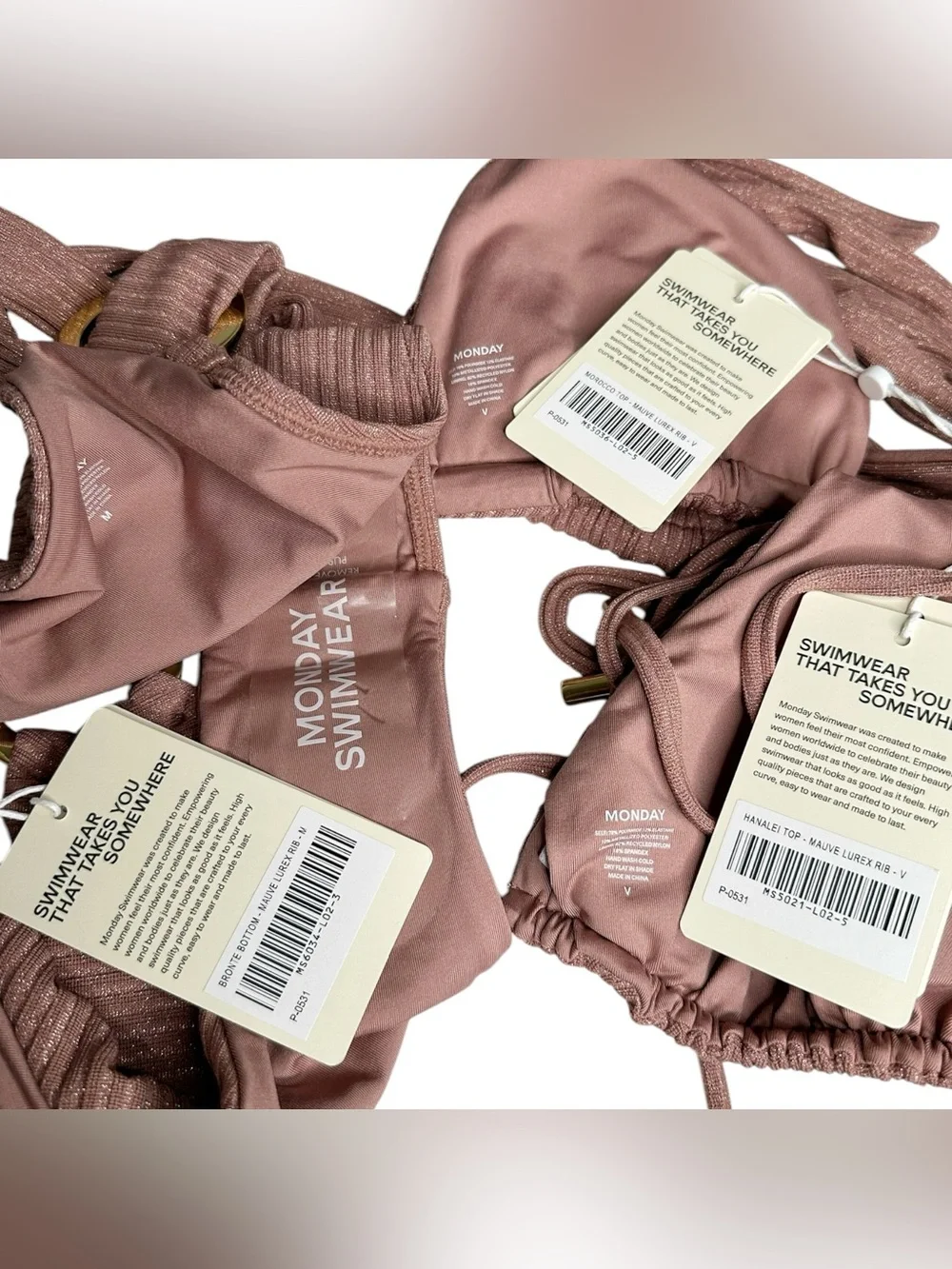 MONDAY SWIMWEAR 3PC Morocco Top (V), Hanalei Top (V) & Bronte Bottom (M) - Mauve